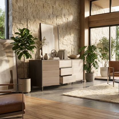 Sideboard Eiche Premium - Schwarz/Weiß gewachst 180cm