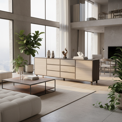 Sideboard Eiche Premium - Schwarz/Weiß gewachst 240cm