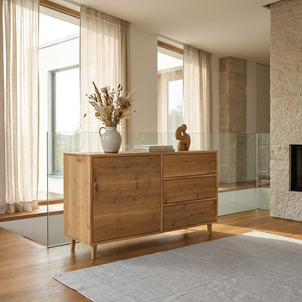 Sideboard Eiche Rustikal - Natur geölt 120cm