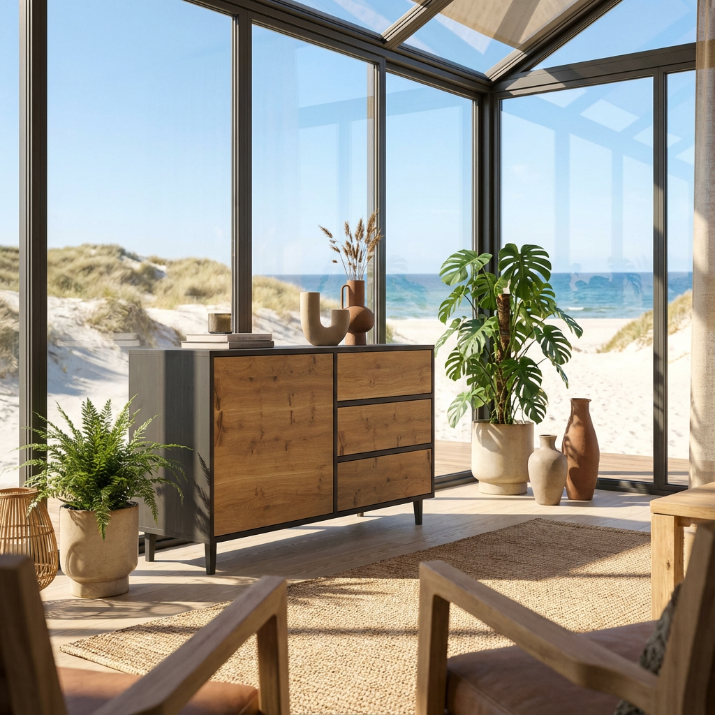 Sideboard Eiche Rustikal - Natur/Schwarz gewachst 120cm