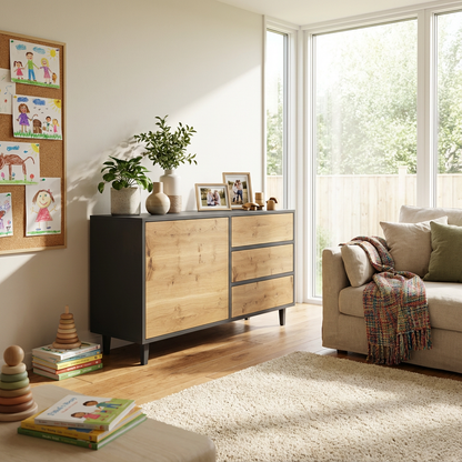 Sideboard Eiche Rustikal - Natur/Schwarz gewachst 120cm