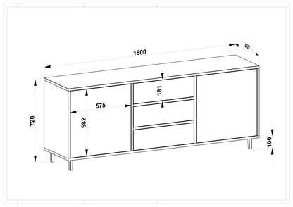 Sideboard Eiche Premium - Schwarz/Weiß gewachst 180cm