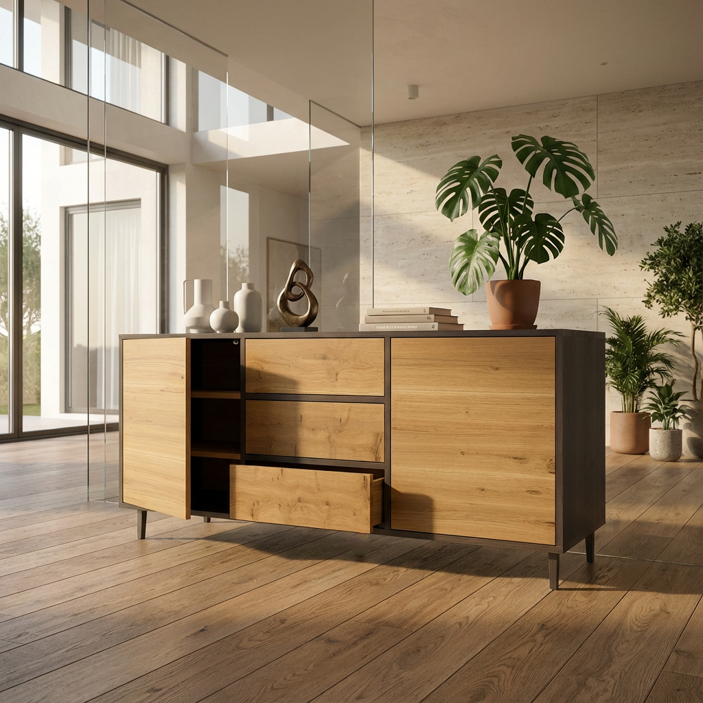 Sideboard Eiche Rustikal - Natur/Schwarz gewachst 180cm