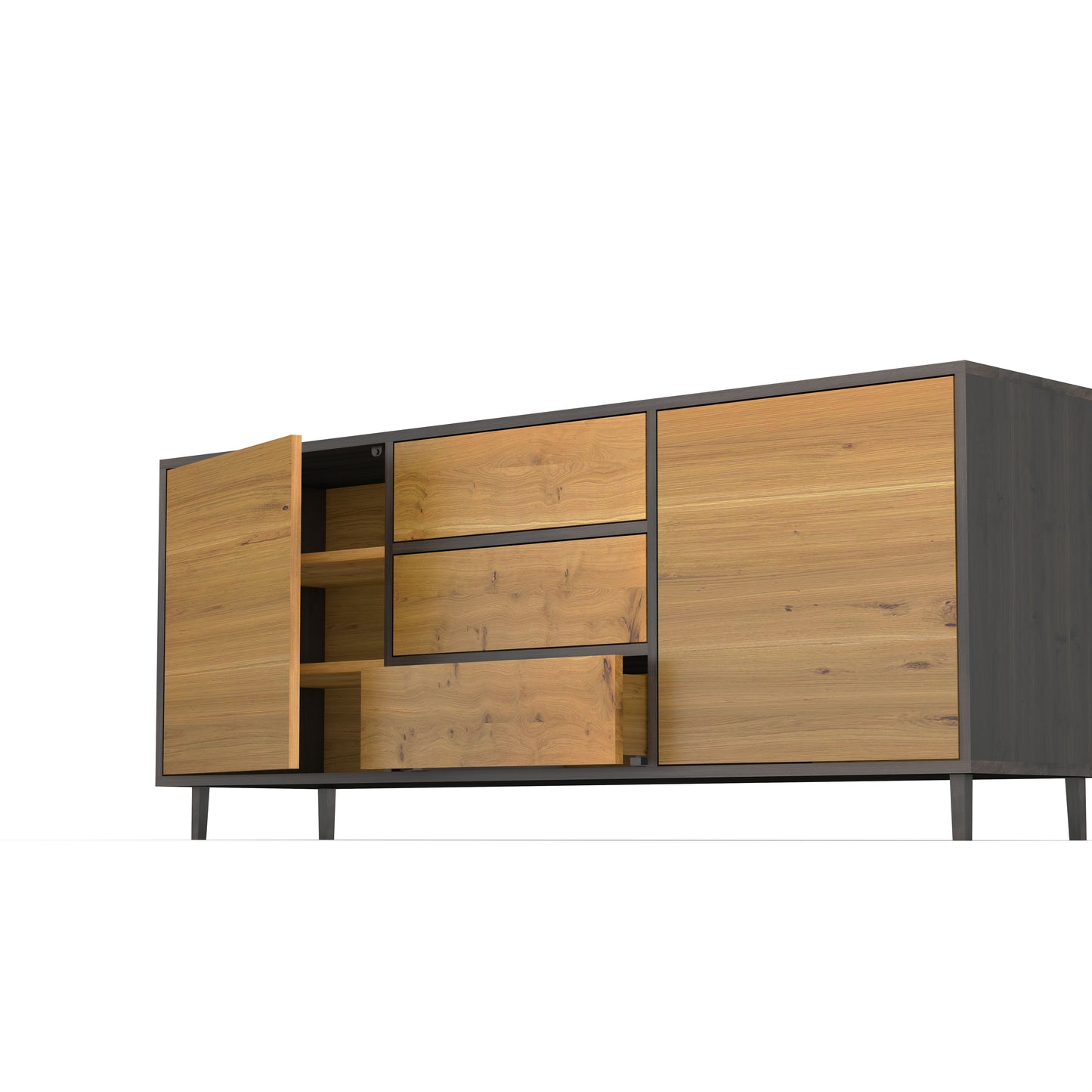 Sideboard Eiche Rustikal - Natur/Schwarz gewachst 180cm