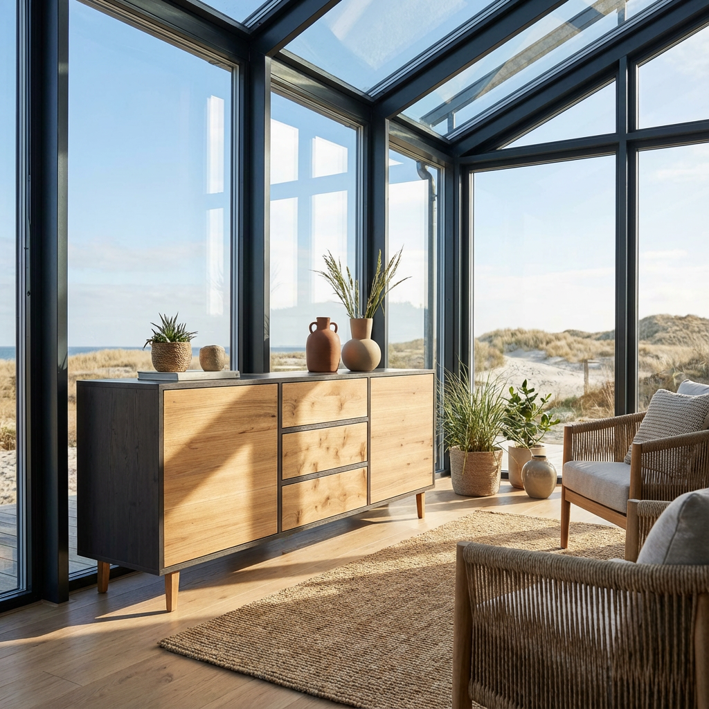 Sideboard Eiche Rustikal - Natur/Schwarz gewachst 180cm