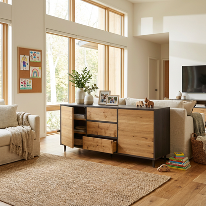 Sideboard Eiche Rustikal - Natur/Schwarz gewachst 180cm