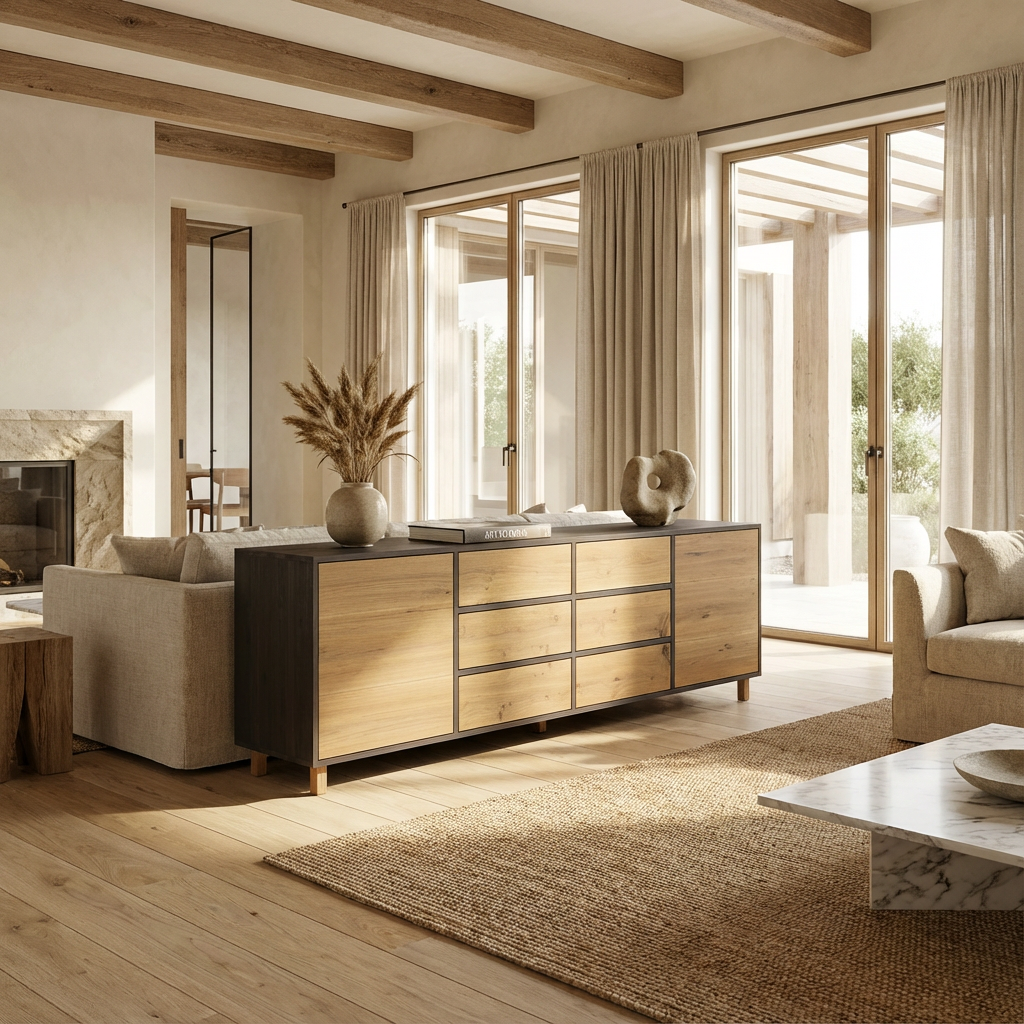 Sideboard Eiche Rustikal - Natur/Schwarz gewachst 240cm