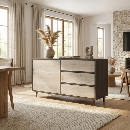 Sideboard Eiche Rustikal - Schwarz/Weiß gewachst 120cm x 49cm