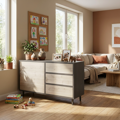 Sideboard Eiche Rustikal - Schwarz/Weiß gewachst 120cm x 49cm