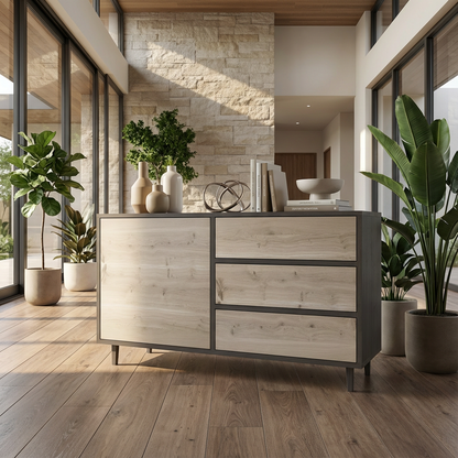 Sideboard Eiche Rustikal - Schwarz/Weiß gewachst 120cm x 49cm