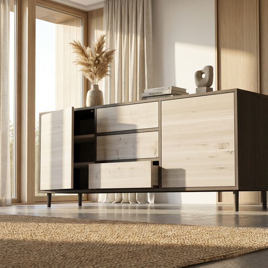 Sideboard Eiche Rustikal - Schwarz/weiß gewachst 180cm