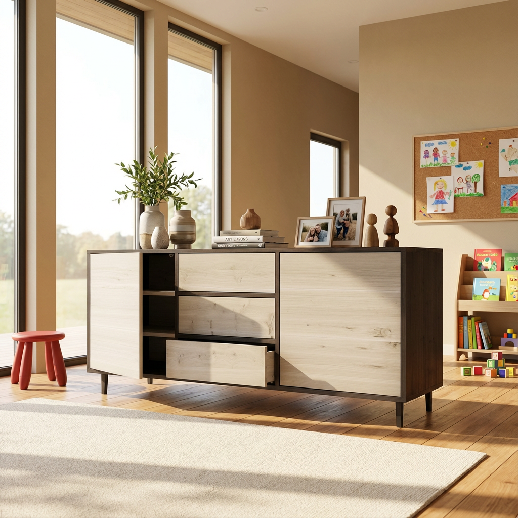 Sideboard Eiche Rustikal - Schwarz/weiß gewachst 180cm