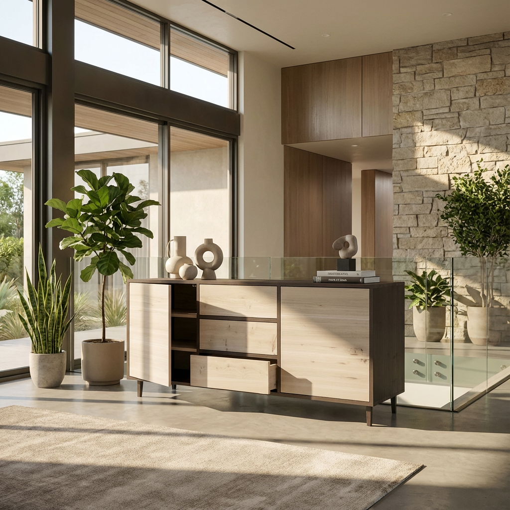 Sideboard Eiche Rustikal - Schwarz/weiß gewachst 180cm