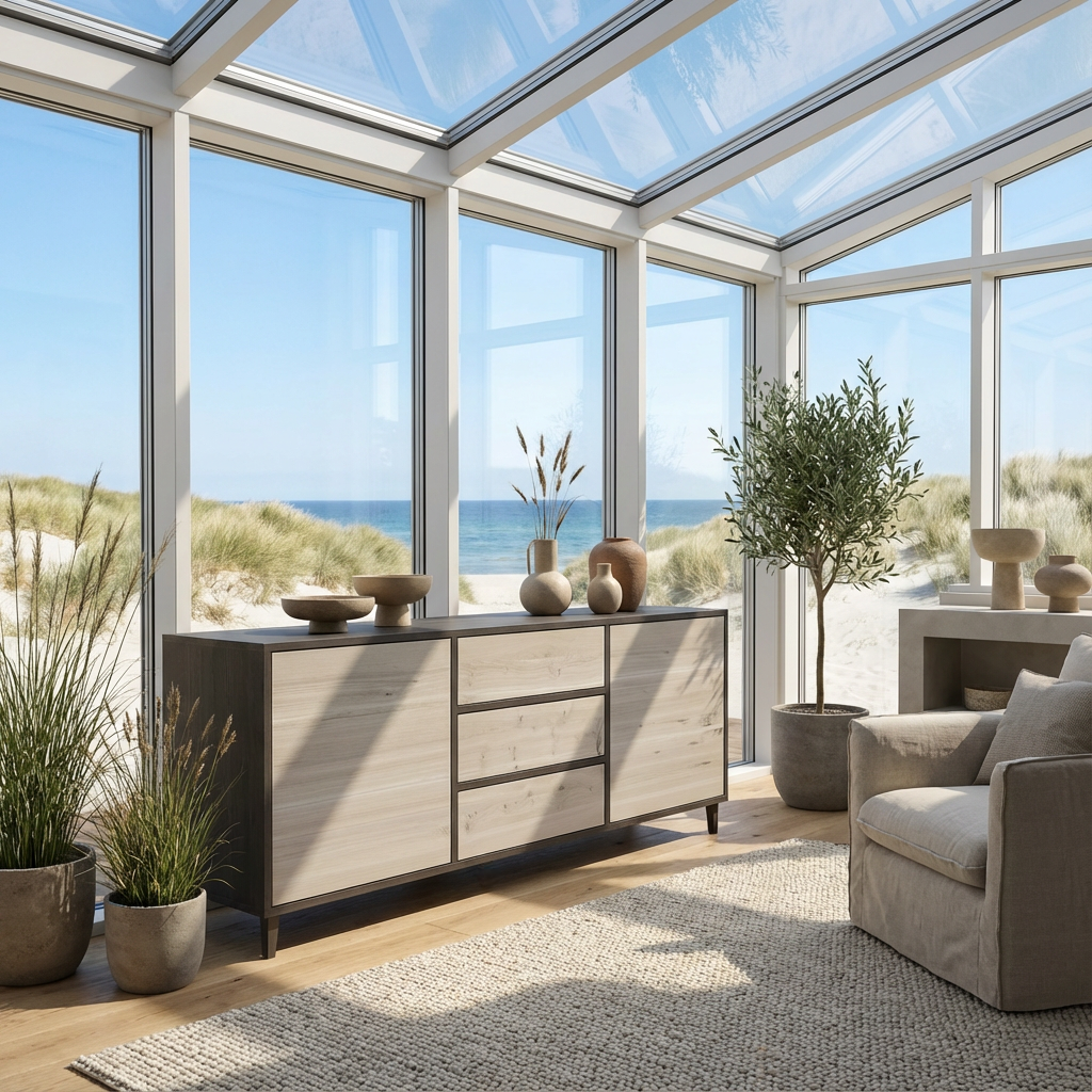 Sideboard Eiche Rustikal - Schwarz/weiß gewachst 180cm