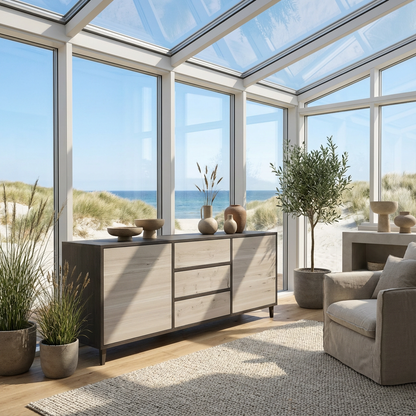 Sideboard Eiche Rustikal - Schwarz/weiß gewachst 180cm