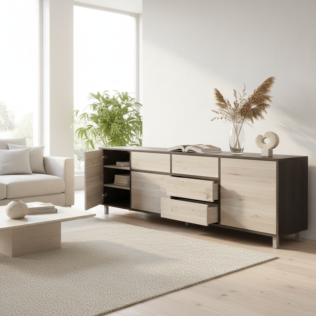 Sideboard Eiche Rustikal - Schwarz/Weiß gewachst 240cm