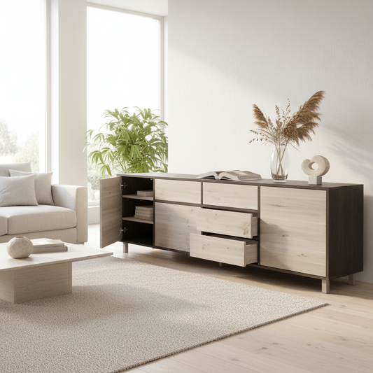 Sideboard Eiche Rustikal - Schwarz/Weiß gewachst 240cm