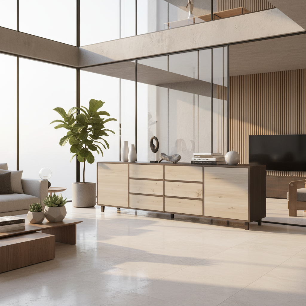 Sideboard Eiche Rustikal - Schwarz/Weiß gewachst 240cm