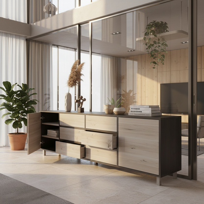 Sideboard Eiche Rustikal - Schwarz/Weiß gewachst 240cm