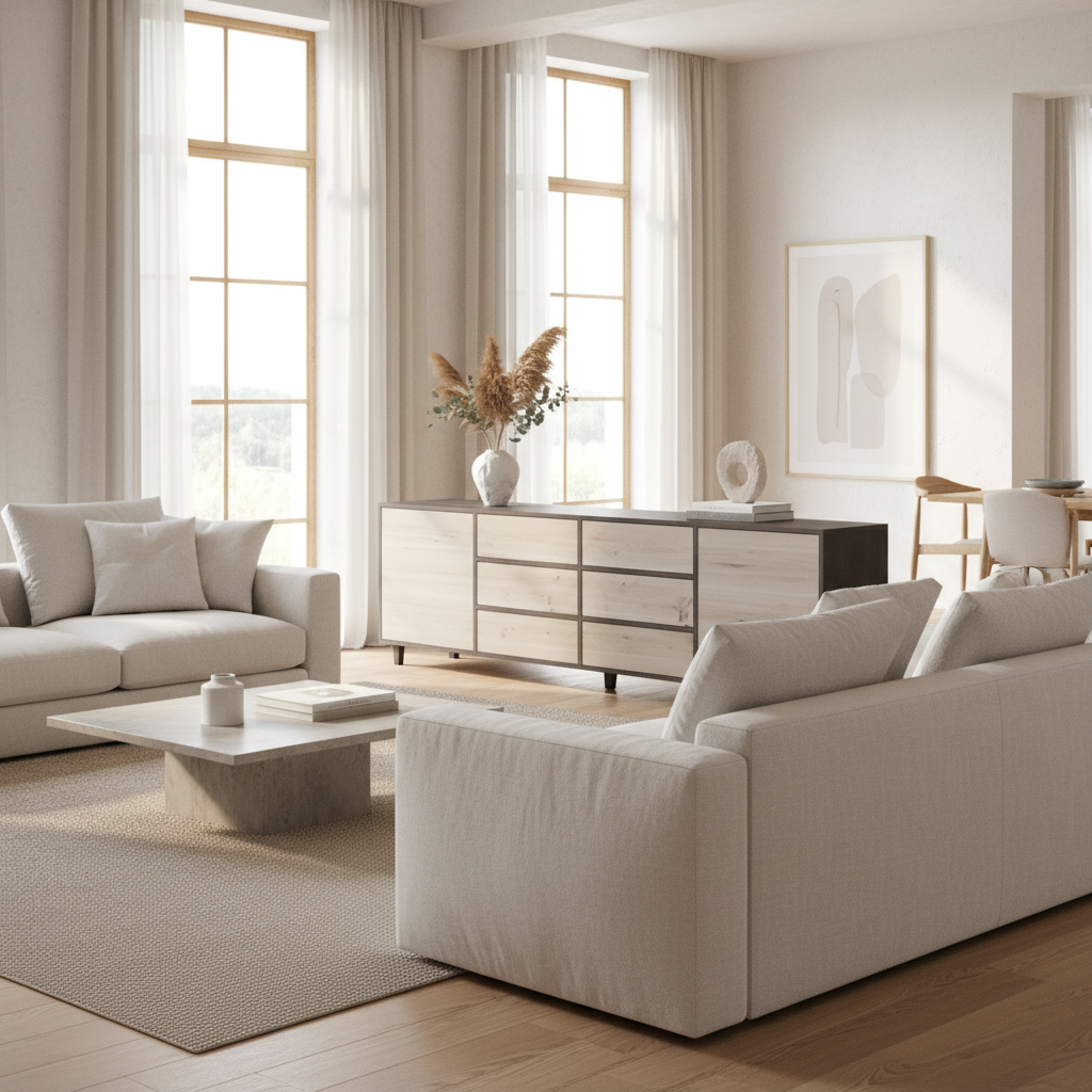 Sideboard Eiche Rustikal - Schwarz/Weiß gewachst 240cm