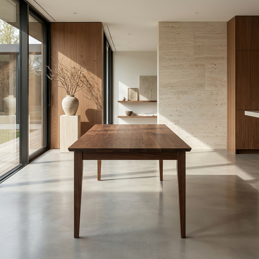 Esstisch Eiche Premium in Reinform Braun geölt - mit Fuß "schlankes Bein" aus Holz