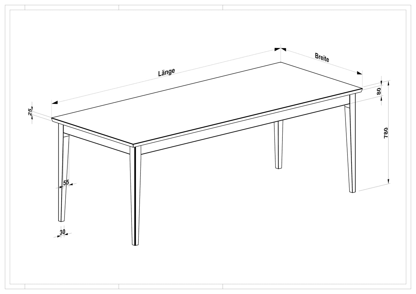 Esstisch aus Eiche Premium in Reinform, braun geölt mit schlankem Holzbein, Wildwuchs-Möbel, 180cm x 80cm, 25mm Tischplatte