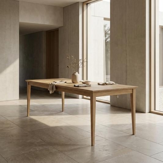 Esstisch Eiche Premium in Reinform Grau geölt - mit Fuß "schlankes Bein" aus Holz