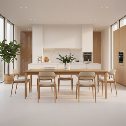 Esstisch aus Eiche Premium in Reinform Natur, geölt, mit schlankem Holzfuß, 180cm x 80cm, robustes und elegantes Design
