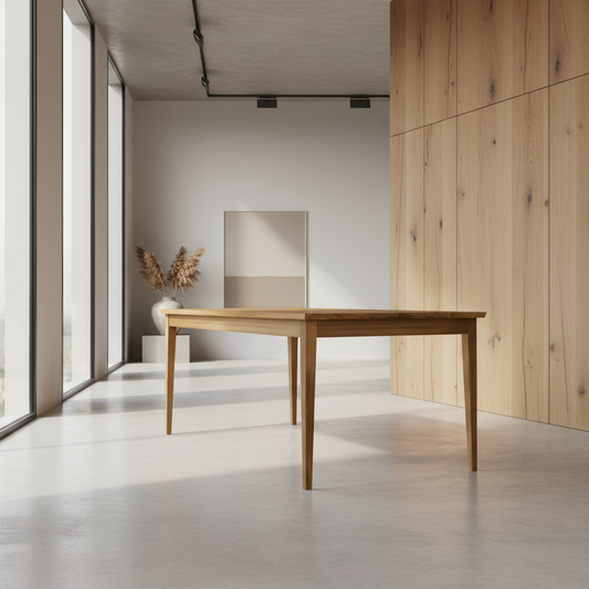 Esstisch Eiche Premium in Reinform Natur geölt - mit Fuß "schlankes Bein" aus Holz