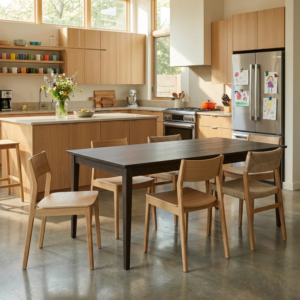 Esstisch aus Eiche Premium in Schwarz geölt mit schlankem Holzbein, langlebiges Design, Wildwuchs-Möbel