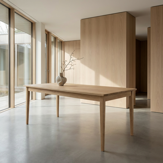 Esstisch Eiche Premium in Reinform Weiß geölt - mit Fuß "schlankes Bein" aus Holz