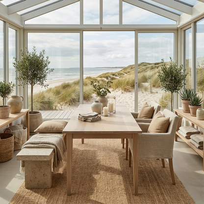 Esstisch aus Eiche Premium in Reinform Weiß geölt mit schlankem Holzfuß, 180cm x 80cm, robustes Holzdesign.