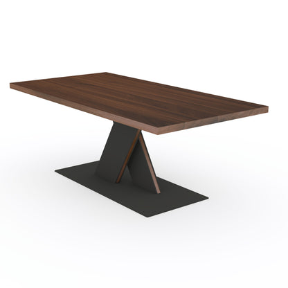 Eleganter Esstisch aus geölter Eiche mit braunem Finish, massiver Stahl X-Fuß, Wildwuchs-Möbel, 180x80 cm, hochwertiges Design