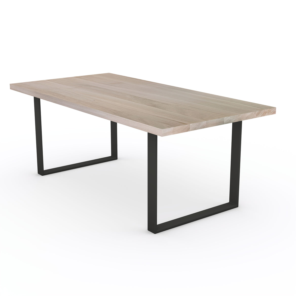 Esstisch aus Eiche mit grauer Öloberfläche und U-förmigem Metallfuß, hochwertiges Design von Wildwuchs-Möbel.