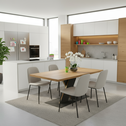 Esstisch aus Eiche, naturgeölt, 180cm, mit stabilem Stahl-Fuß in X-Form, moderner Design-Tisch von Wildwuchs-Möbel
