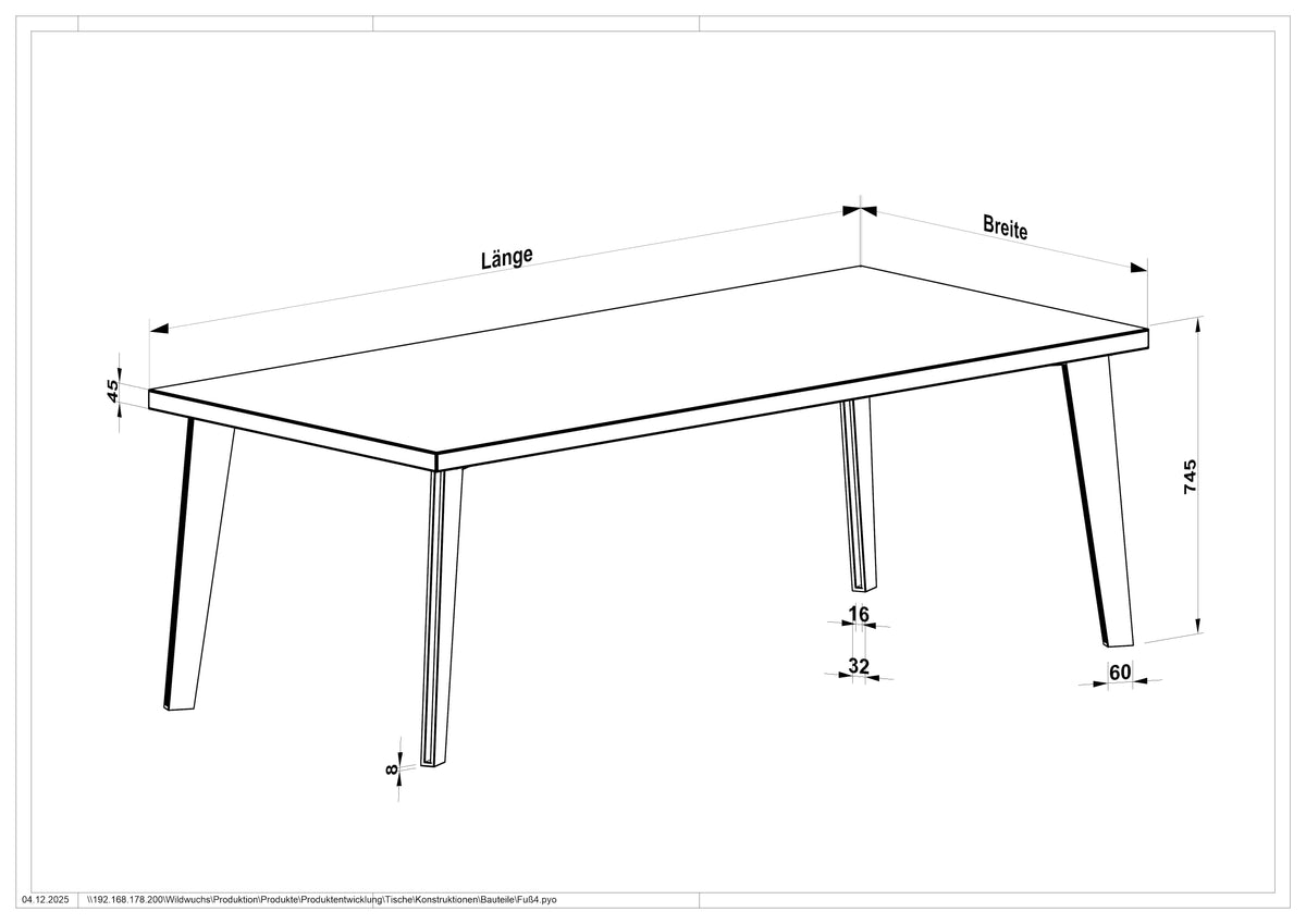 Esstisch aus Eiche, naturgeölt, mit hölzem Stahlfuß, 180x80cm, hochwertiges Design von Wildwuchs-Möbel