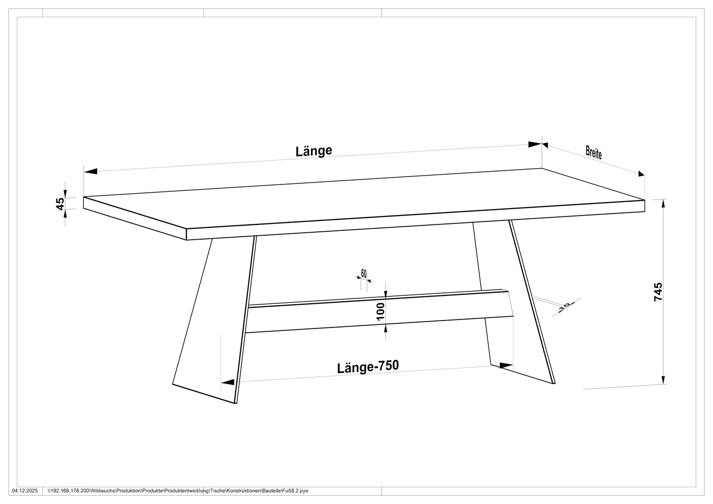 Esstisch Eiche Rustikal Weiß gewachst - mit Fuß "Querträger aus Holz" aus massivem Stahl und Holz