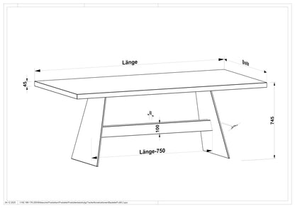 Esstisch Eiche Rustikal Weiß gewachst - mit Fuß "Querträger aus Holz" aus massivem Stahl und Holz