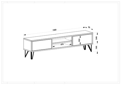 Rustikales Eiche Lowboard von Wildwuchs-Möbel, 150cm, natur geölt mit Stangenfuß und schwarz-weißer Wachsbeschichtung sichtbar