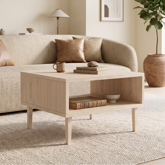 Couchtisch aus Eiche mit 50cm Durchmesser, Wildwuchs-Möbel, massivholz, geölt, elegantes Design mit sichtbaren Holzfüßen