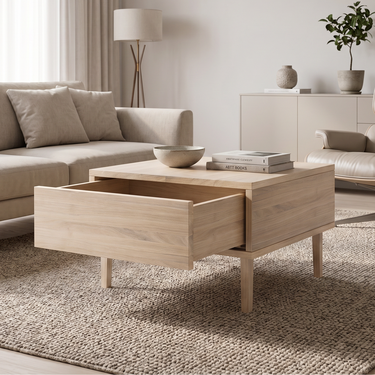 Couchtisch aus Eiche mit Schublade, geölt, 50cm, massivholz, hochwertiges Design von Wildwuchs-Möbel