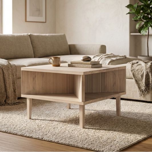 Massiver Couchtisch aus Eiche von Wildwuchs-Möbel mit unsichtbaren geölten Holzfüßen, 50 cm breit, elegantes modernes Design