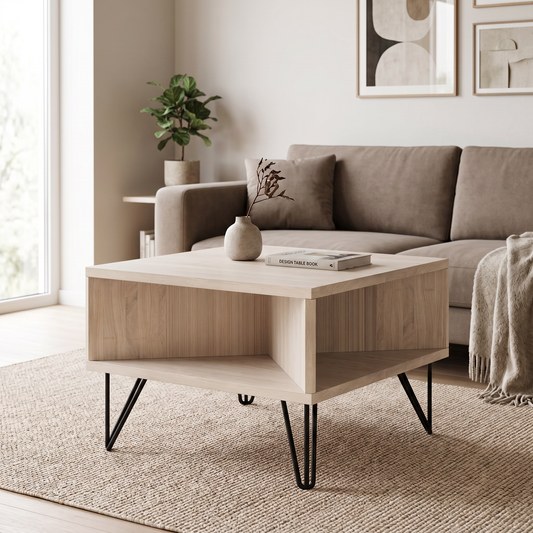 Couchtisch aus Eiche mit schwarzen Stahlfüßen, geölt, von Wildwuchs-Möbel, modernes Design, langlebiges Massivholz, stilvoller Wohnzimmertisch