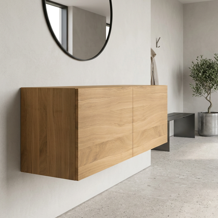 Hängeschrank von Wildwuchs-Möbel aus massivem Eichenholz, natur geölt, 120 cm, Frontansicht