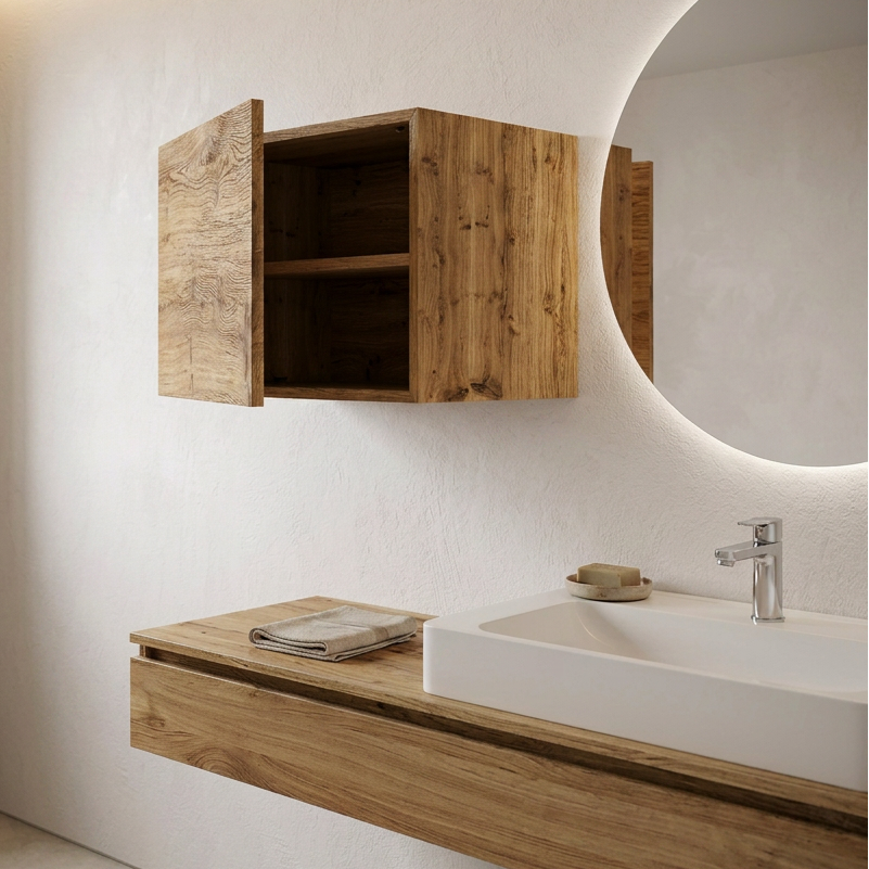 Rustikaler Hängeschrank aus Eiche, 60cm breit, naturgeölt, von Wildwuchs-Möbel, ideal für Badezimmer und Wohnräume
