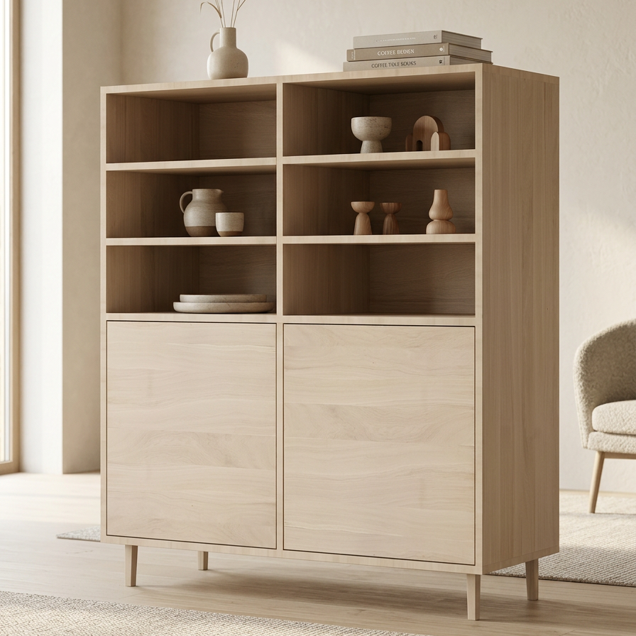 Hochwertiges Eichen-Highboard von Wildwuchs-Möbel, massivholz, geölt, 120cm breit, elegantes Design, sichtbare Holzmaserung