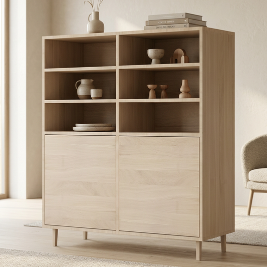 Hochwertiges Eichen-Highboard von Wildwuchs-Möbel, massivholz, geölt, 120cm breit, elegantes Design, sichtbare Holzmaserung