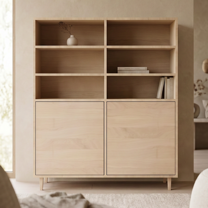 Hochschrank aus massiver Eiche von Wildwuchs-Möbel, geölt, 120 cm breit, elegantes Design, sichtbare Frontansicht