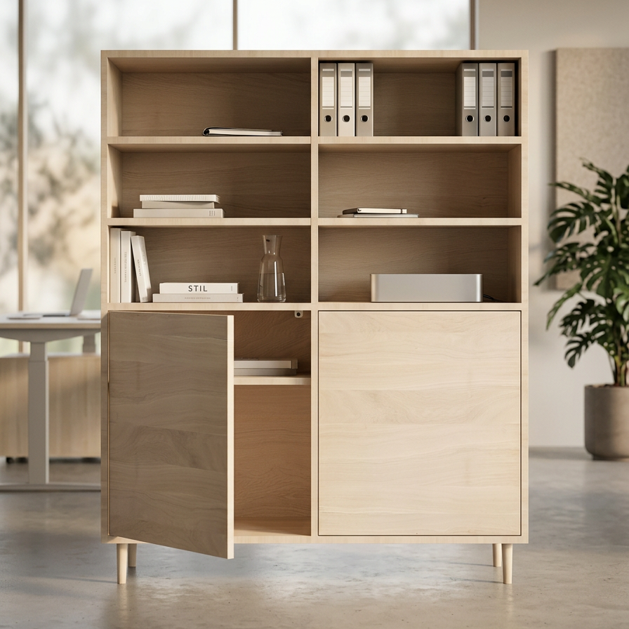 Hochschrank aus Eiche von Wildwuchs-Möbel, massiv geöltes Highboard, 120cm breit, mit offenem Innenraum, modernes Design