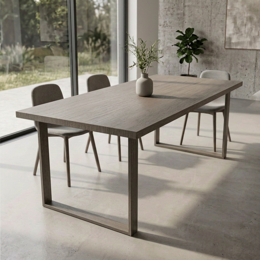 Massiver Eichen-Esstisch von Wildwuchs-Möbel in Grau mit geölter Oberfläche und U-förmigem Fuß, elegantes Design für Esszimmer.